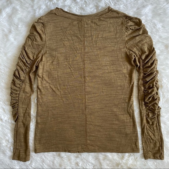 House of Harlow 1960 Shirt Ruched Long Sleeve Tee Bronze Olive S - Picture 4 of 10